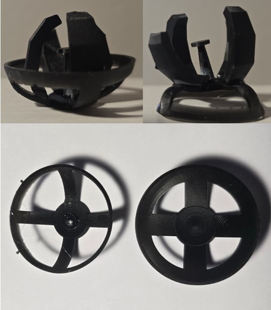 Final Iteration 7 bistable gripper printed in F80 resin, shown open and closed from the side and from above